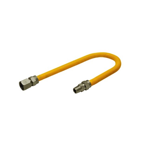 Flextron Gas Line Hose 5/8'' O.D.x24'' Len 3/4" FIPx1/2" MIP Fittings Yellow Coated Stainless Steel Flexible FTGC-YC12-24Q - main